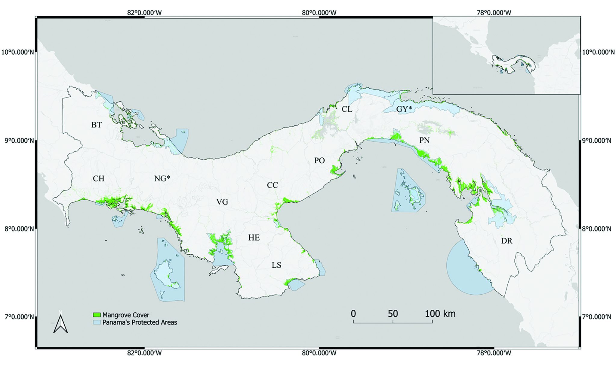 Mapa de cobertura de manglares en Panamá